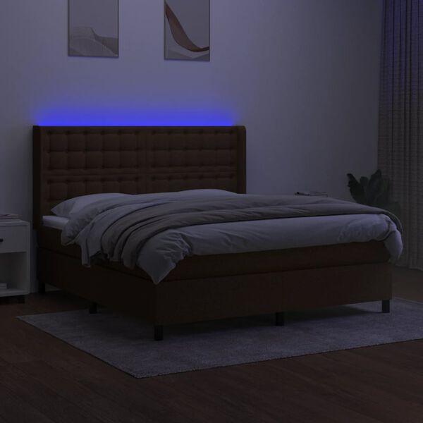 vidaXL Sommier &agrave; lattes de lit matelas et LED Marron fonc&eacute; 180x200cm