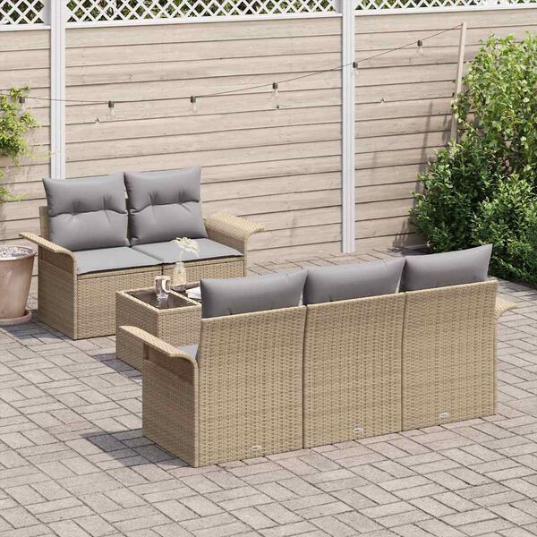 vidaXL Ensemble de canap&eacute; de jardin avec coussin 6 pcs Beige et gris