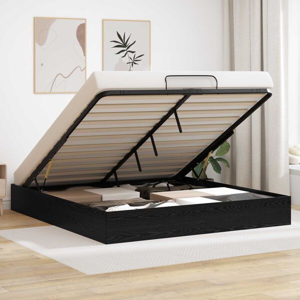 vidaXL Cadre de lit ottoman avec stockage Ch&ecirc;ne Noir 203 x 160 x 25 cm