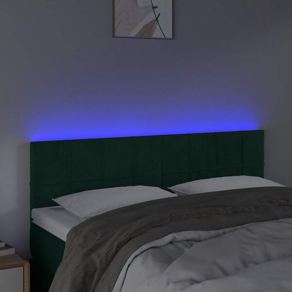 vidaXL T&ecirc;te de lit &agrave; LED Vert fonc&eacute; 144x5x78/88 cm Velours