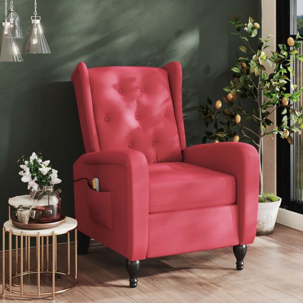 vidaXL Fauteuil de massage inclinable rouge bordeaux velours