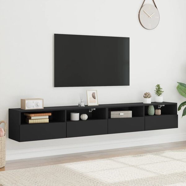 vidaXL Meubles TV muraux 2 pcs noir 100x30x30 cm bois d'ing&eacute;nierie