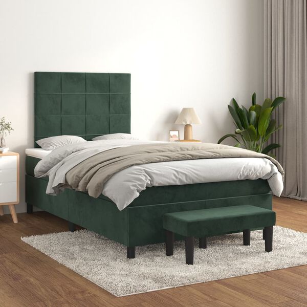 vidaXL Sommier &agrave; lattes de lit et matelas Vert fonc&eacute; 120x200cm Velours