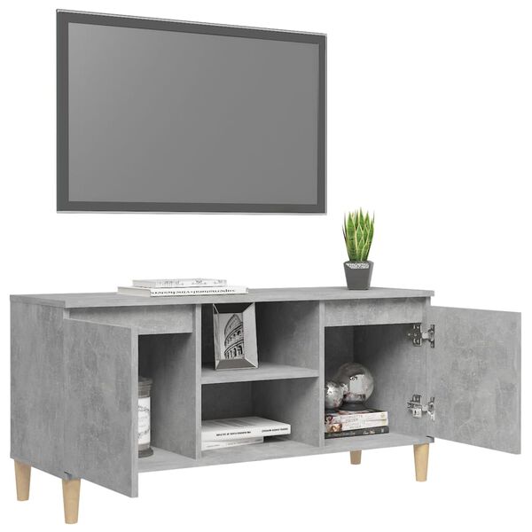 vidaXL Meuble TV avec pieds en bois massif Gris béton 103,5x35x50 cm