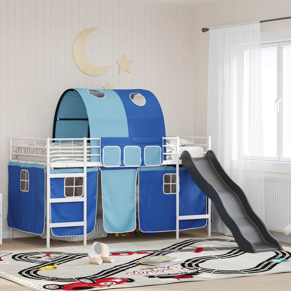 vidaXL Lit mezzanine pour enfants Blanc et Bleu 79,5 x 200 cm M&eacute;tал