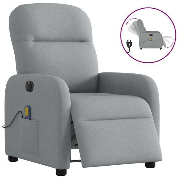 vidaXL Fauteuil de massage inclinable &eacute;lectrique gris clair tissu