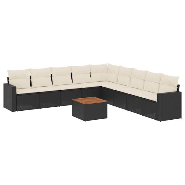 vidaXL Salon de jardin 10 pcs avec coussins noir r&eacute;sine tress&eacute;e
