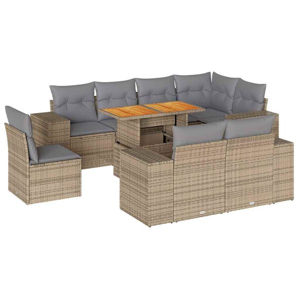 vidaXL Salon de jardin avec coussins 9 pcs beige r&eacute;sine tress&eacute;e