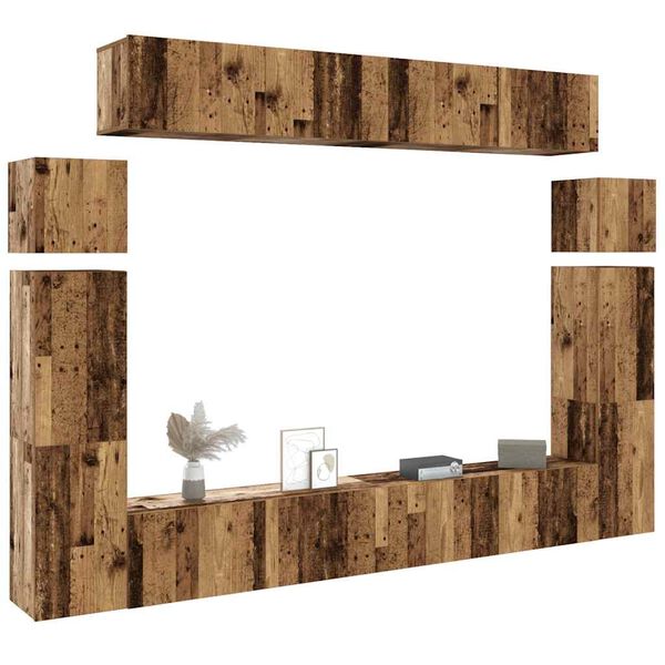 vidaXL Ensemble de meuble TV mural 8 pcs vieux bois bois d'ing&eacute;nierie