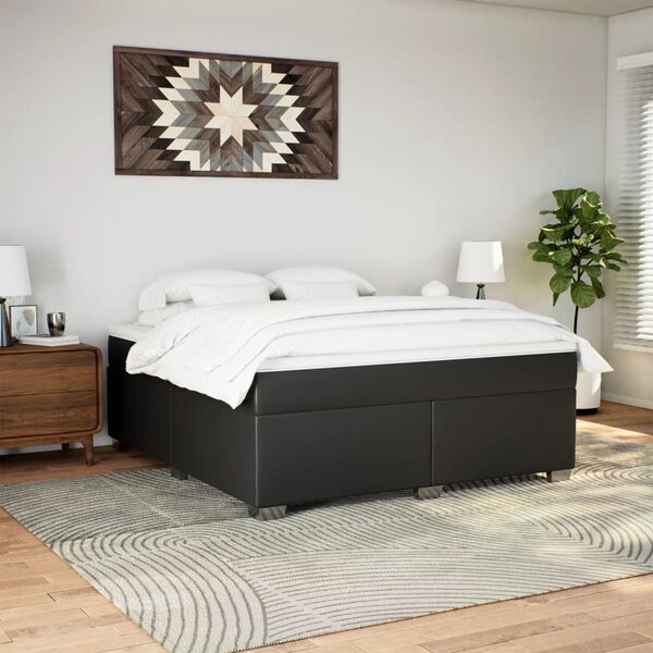 vidaXL Sommier &agrave; lattes de lit avec matelas Noir 180x200 cm Similicuir