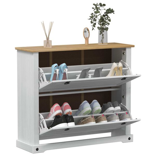 vidaXL Cabinet &agrave; chaussures Corona Blanc 99 x 32 x 85 cm Pin massif