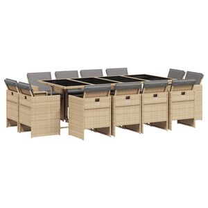 vidaXL Ensemble &agrave; manger de jardin coussins 13 pcs m&eacute;lange beige rotin