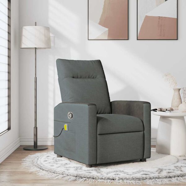 vidaXL Fauteuil inclinable de massage en tissu gris fonc&eacute;