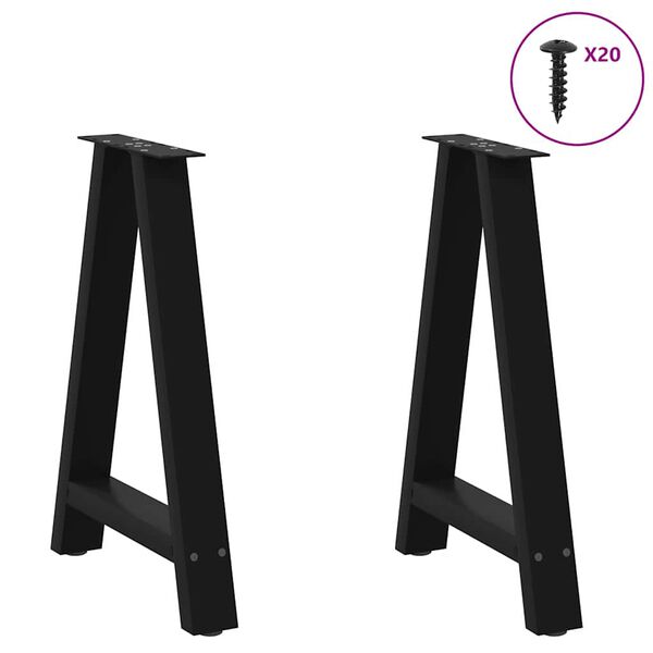 vidaXL Pieds de table &agrave; manger en forme de A, 2 pi&egrave;ces, noir, 50 x (72-73) cm, acier