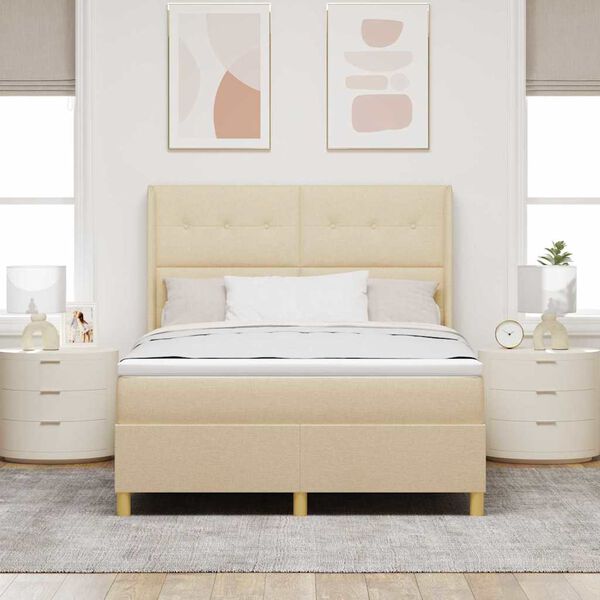 vidaXL Lit &agrave; ressorts avec matelas Cr&egrave;me 160 x 200 cm tissu