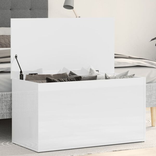 vidaXL Coffre de rangement Blanc brillant 84x42x46cm Bois d'ingénierie