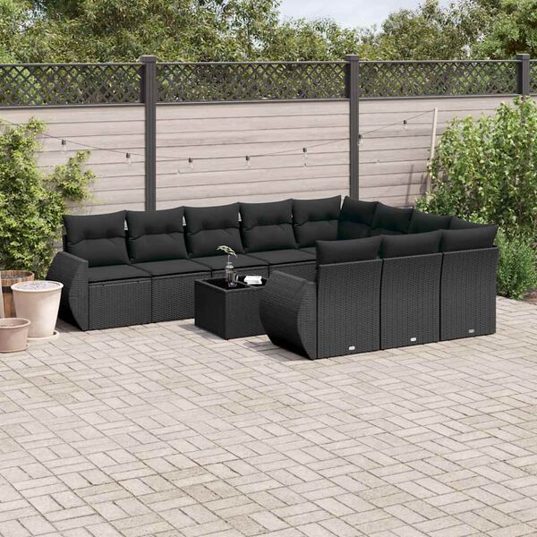 vidaXL Salon de jardin 11 pcs avec coussins noir résine tressée