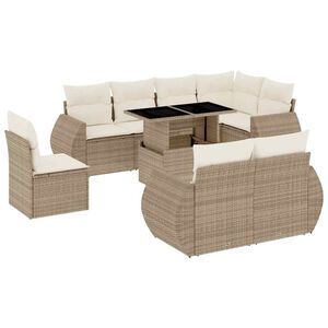 vidaXL Salon de jardin avec coussins 9 pcs beige r&eacute;sine tress&eacute;e