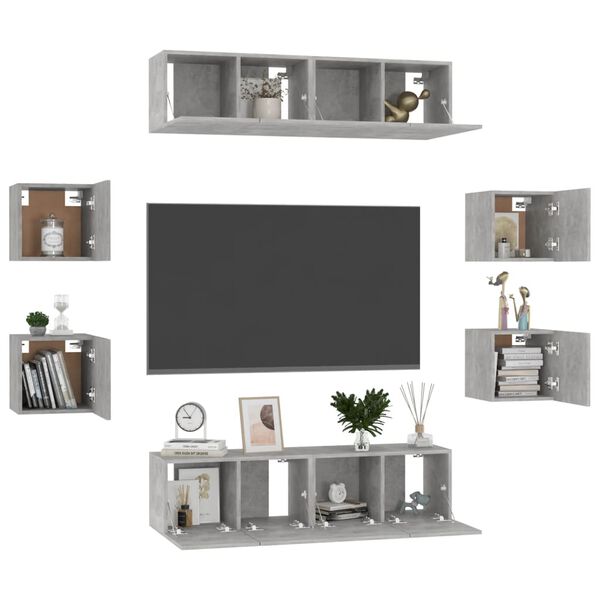 vidaXL Ensemble de meubles TV 8 pcs Gris b&eacute;ton Bois d'ing&eacute;nierie