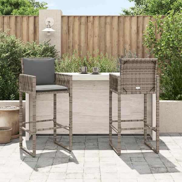 vidaXL Tabourets de bar de jardin lot de 2 gris r&eacute;sine tress&eacute;e