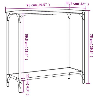 vidaXL Table console sonoma gris 75x30,5x75 cm bois d'ingénierie