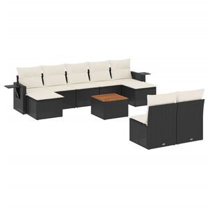 vidaXL Salon de jardin 10 pcs avec coussins noir r&eacute;sine tress&eacute;e