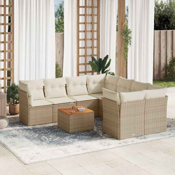 vidaXL Salon de jardin avec coussins 9 pcs beige r&eacute;sine tress&eacute;e
