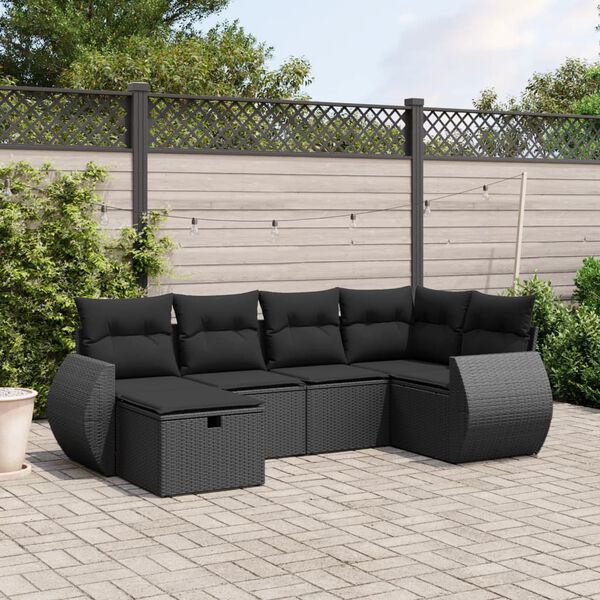 vidaXL Salon de jardin 6 pcs avec coussins noir r&eacute;sine tress&eacute;e