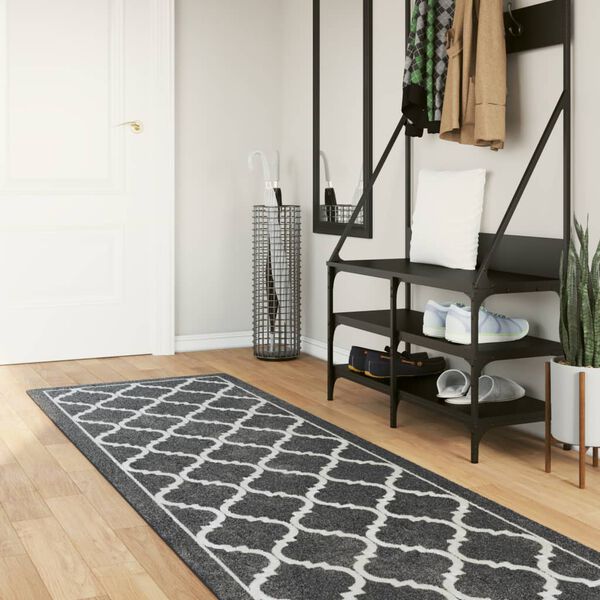 vidaXL Tapis lavable noir et blanc 80x300 cm antidérapant