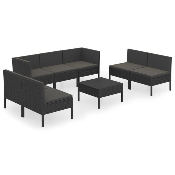 vidaXL Salon de jardin 8 pcs avec coussins r&eacute;sine tress&eacute;e noir