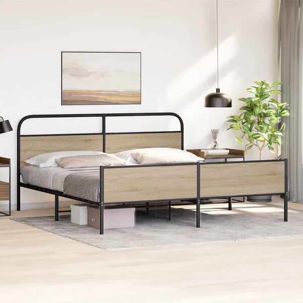 vidaXL Cadre de lit en m&eacute;tal sans matelas ch&ecirc;ne fum&eacute; 193x203 cm
