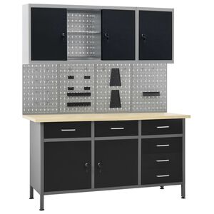 vidaXL &Eacute;tabli avec 4 panneaux muraux et 2 armoires