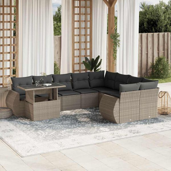 vidaXL Salon de jardin avec coussins 10 pcs gris clair r&eacute;sine tress&eacute;e