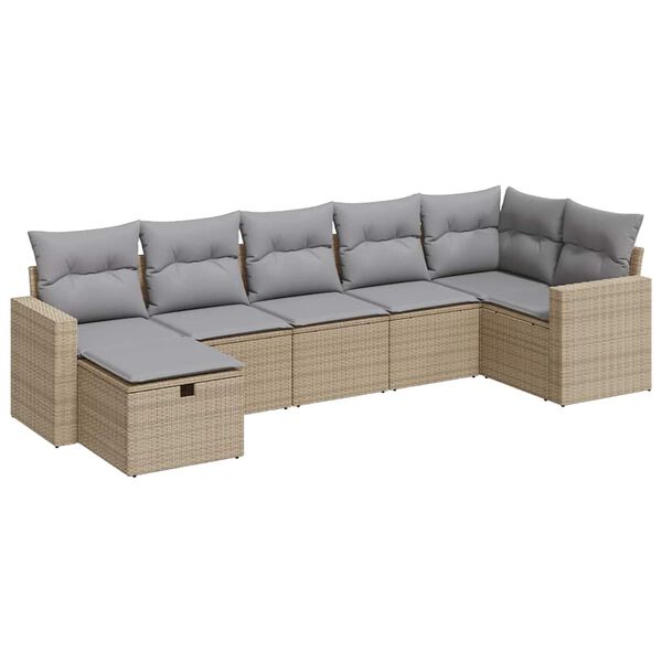 vidaXL Salon de jardin avec coussins 7 pcs beige r&eacute;sine tress&eacute;e