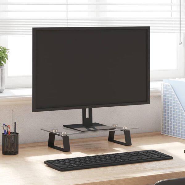 vidaXL Support de moniteur noir 40x20x8 cm verre tremp&eacute; et m&eacute;tal