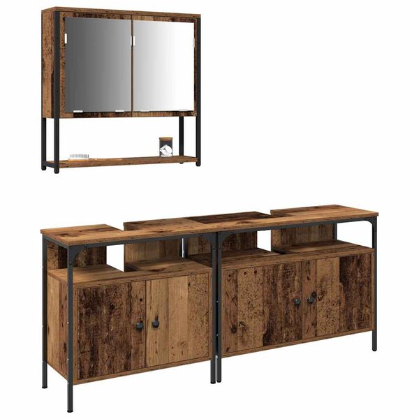 vidaXL Ensemble de mobilier de salle de bain avec &eacute;tag&egrave;re 3 pcs Marron