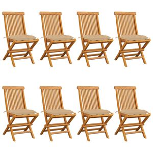 vidaXL Chaises pliantes avec coussins beiges 8 pcs teck massif