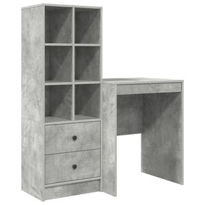 vidaXL Bureau avec tiroir avec &eacute;tag&egrave;re avec stockage 2 pcs Gris b&eacute;ton