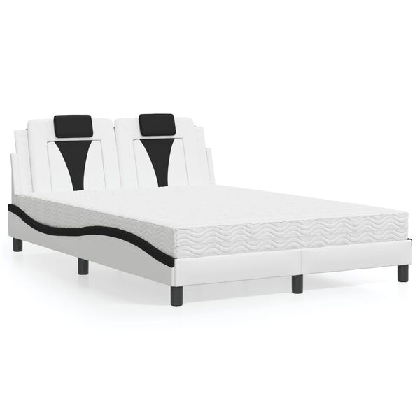 vidaXL Lit Viana avec matelas blanc et noir 140x190 cm similicuir