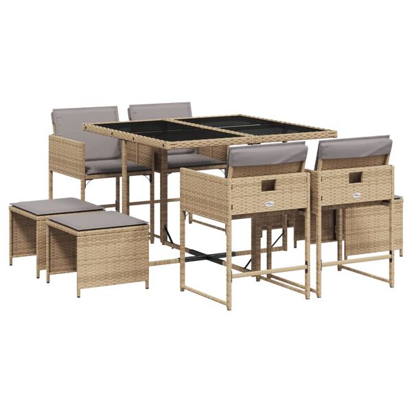 vidaXL Ensemble &agrave; manger de jardin et coussins 9 pcs m&eacute;lange beige