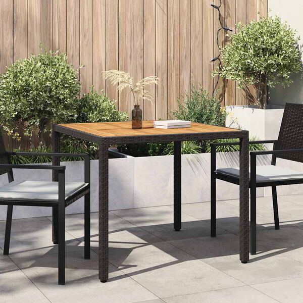 vidaXL Table de jardin 90x90x75cm R&eacute;sine tress&eacute;e et bois d'acacia Noir