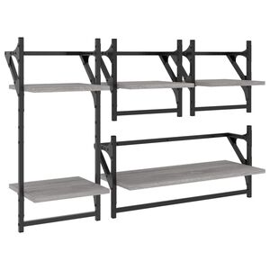 vidaXL Ensemble d'&eacute;tag&egrave;res murales avec barres 4 pcs sonoma gris