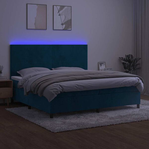 vidaXL Sommier &agrave; lattes de lit avec matelas LED Bleu fonc&eacute; 200x200 cm