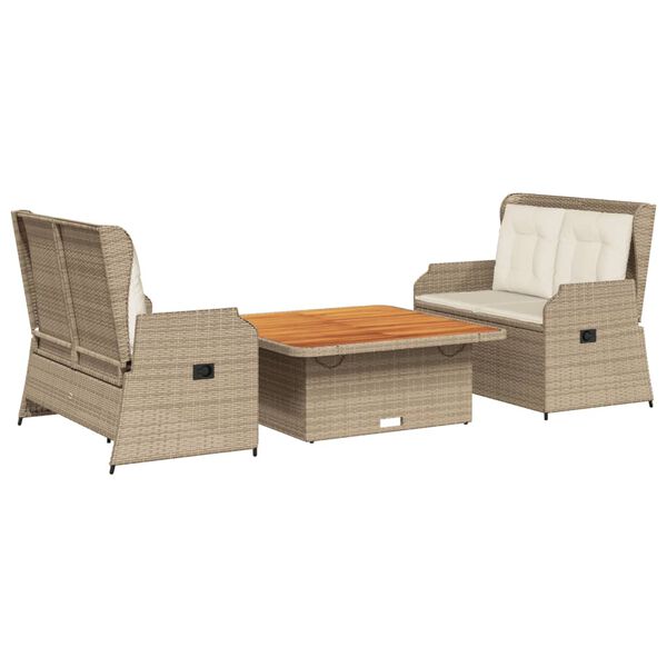 vidaXL Salon de jardin avec coussins 3 pcs beige r&eacute;sine tress&eacute;e