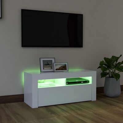 vidaXL Meuble TV avec lumières LED blanc 90x35x40 cm