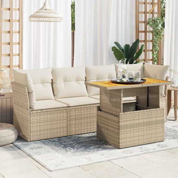 vidaXL Salon de jardin avec coussins 5 pcs beige r&eacute;sine tress&eacute;e