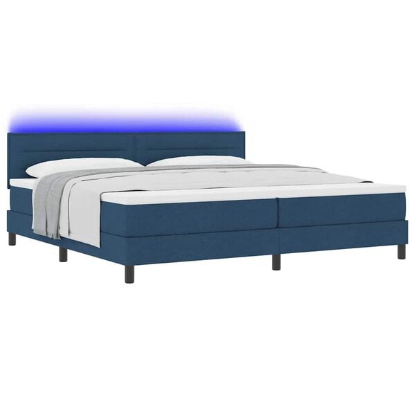 vidaXL Lit &agrave; ressorts avec matelas avec LED Bleu 200 x 200 cm tissu