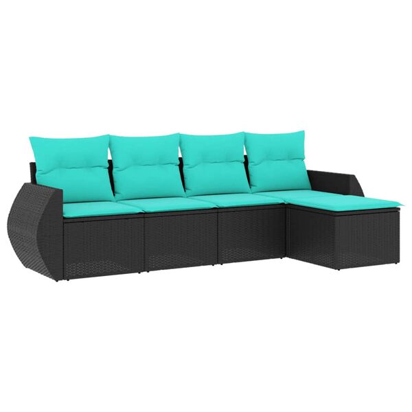 vidaXL Salon de jardin 5 pcs avec coussins noir r&eacute;sine tress&eacute;e