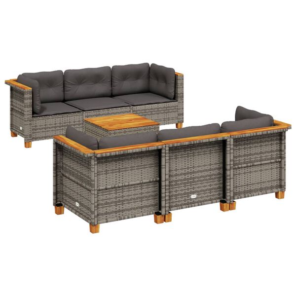 vidaXL Salon de jardin avec coussins 7 pcs gris r&eacute;sine tress&eacute;e