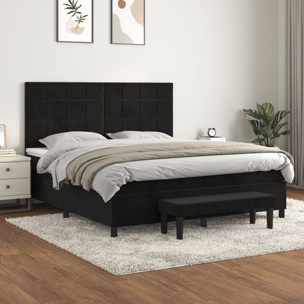vidaXL Sommier &agrave; lattes de lit avec matelas Noir 180x200 cm Velours